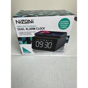 Nizoni Wireless Charging Dual Alarm Clock, USB Type C Charging Port  OS Black Ne